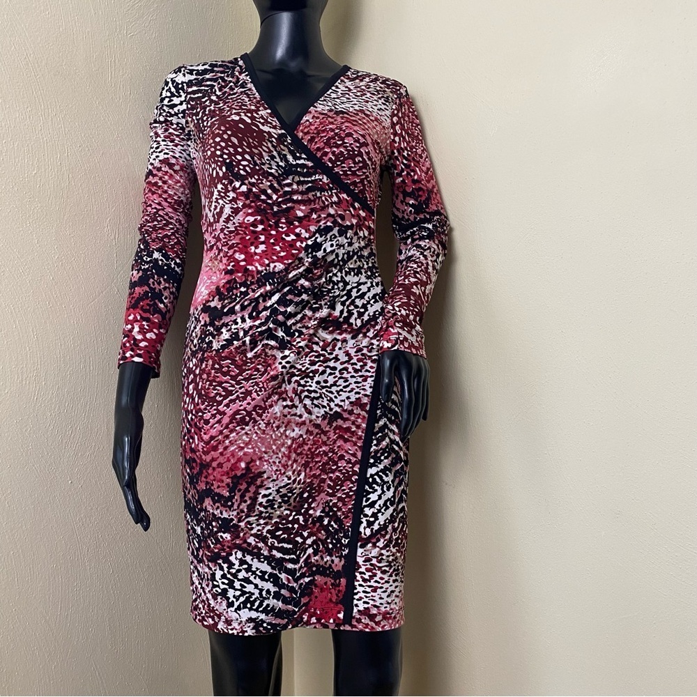 Calvin Klein Multi Colors Wrap Style Knee Hi Dress  Sz 2 - Picture 8 of 13